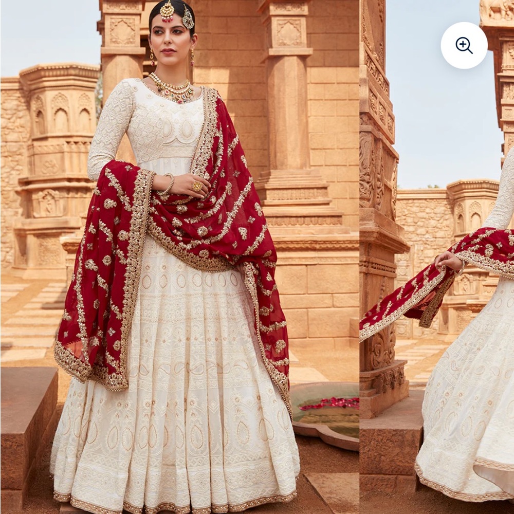 White and Maroon Lehenga with Heavy Embroidery Indian /Pakistani wedding/ formal